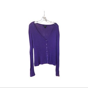 Pink Tartan Cardigan in purple with silver buttons.